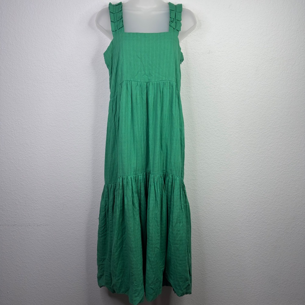 Mirth Rio Dress Womens S‎ Green Tiered Midi Handmade Boho Peasant Cottagecore